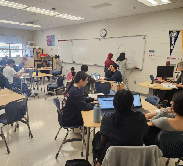 A typical day at the Math Center involves students studying on tables, paper packets, computers, or whiteboards creating a vivid place of learning. “Each person is engaged and focused,” sophomore Math Center Tutor Srishanth Ravi said. “It really is a great atmosphere.”
